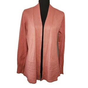 Lety & Me Cardigan Clay Pink Pointelle Knit Open Front Shawl Women Size S 942SX